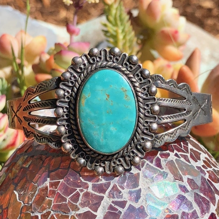 Vintage Silver Arrow Turquoise Indian Bracelet in Sterling