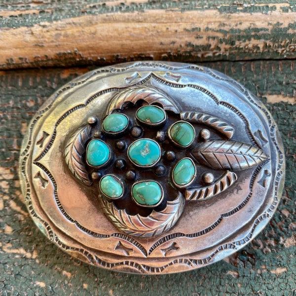 Yourgreatfinds Turquoise Sterling Silver Navajo Belt Buckle Justin Morris