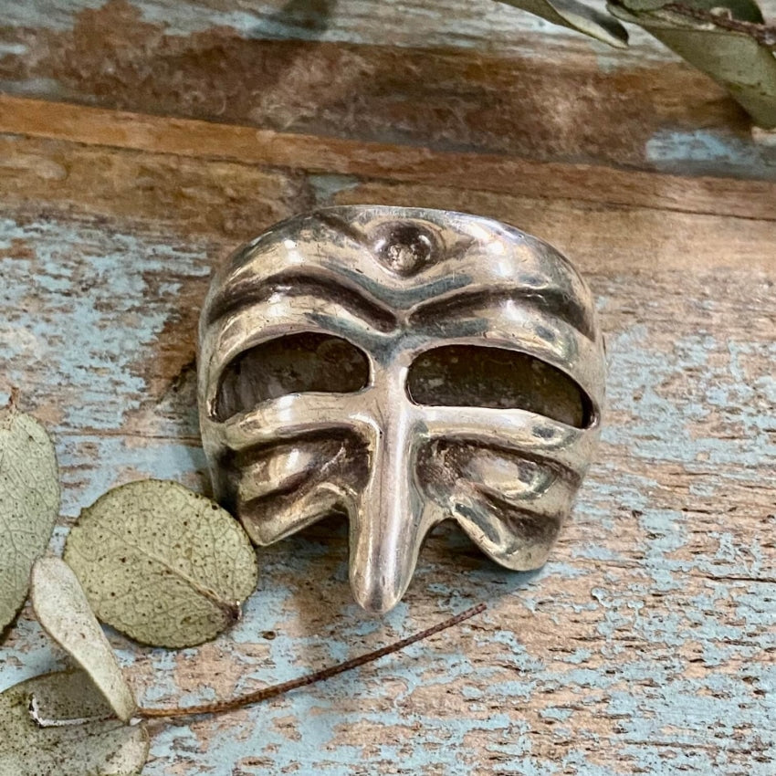 Vintage Sterling Silver Mask Brooch Taxco Mexico