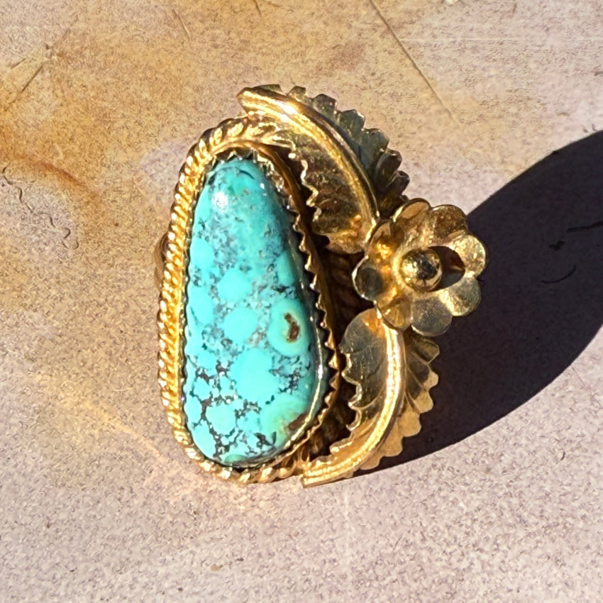 1/20 12Kt Gold Filled Navajo Ring No. 8 Turquoise Signed Size 7 bracelet