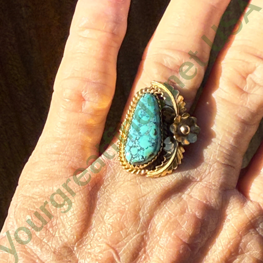 1/20 12Kt Gold Filled Navajo Ring No. 8 Turquoise Signed Size 7 bracelet
