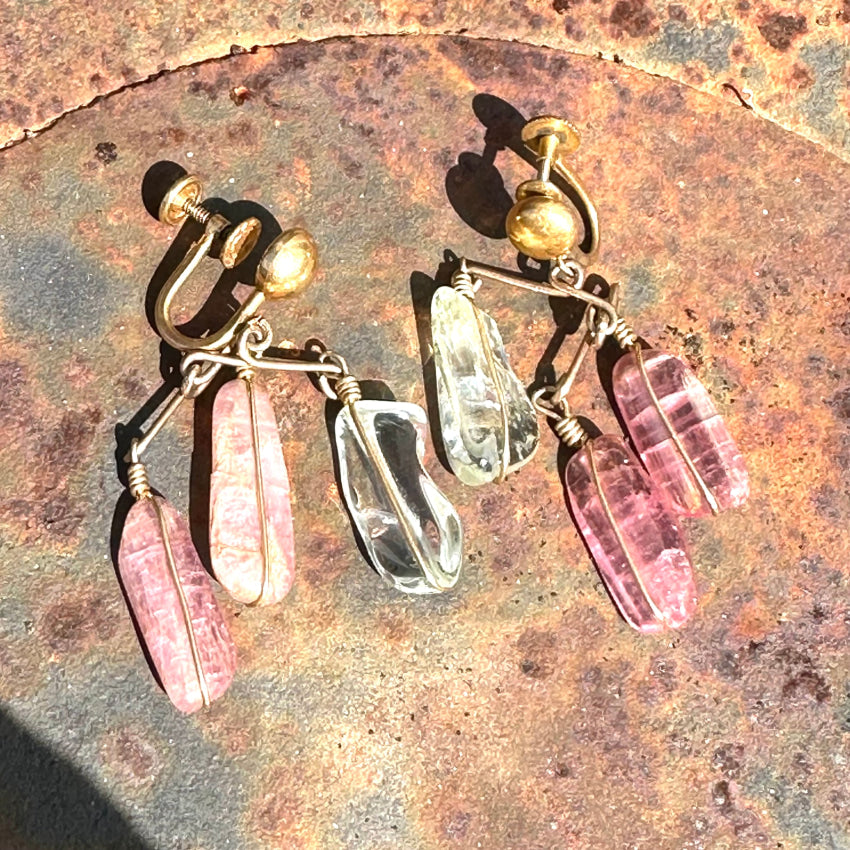 1/20 12Kt Gold Rose Quartz Chandelier Earrings