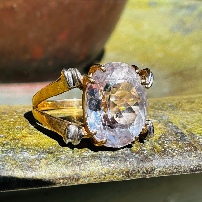 10K Yellow Gold & 3.5 Carat Pink Morganite Ring Size 5 3/4 Ring