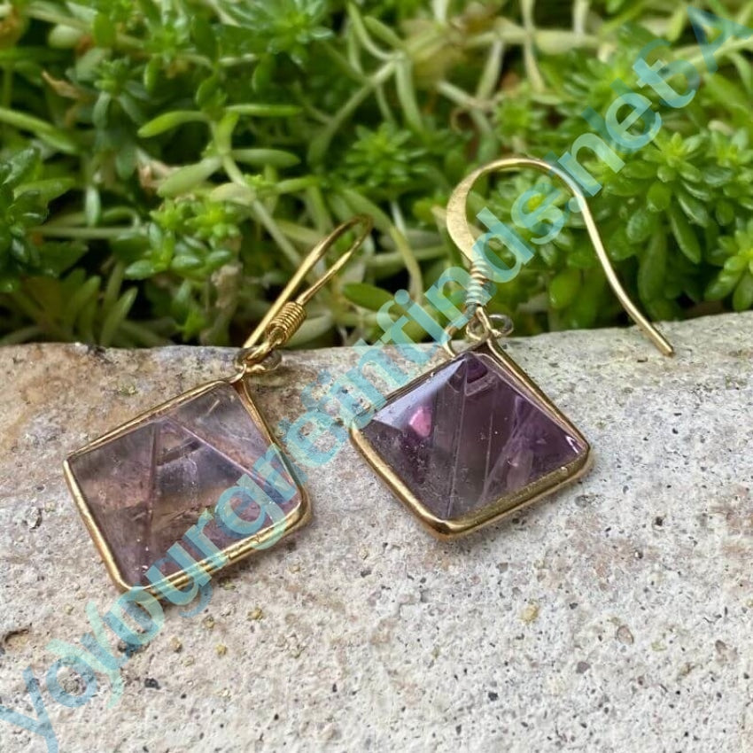 10k Yellow Gold Earrings with Amethyst Pyramid Drops Yourgreatfinds