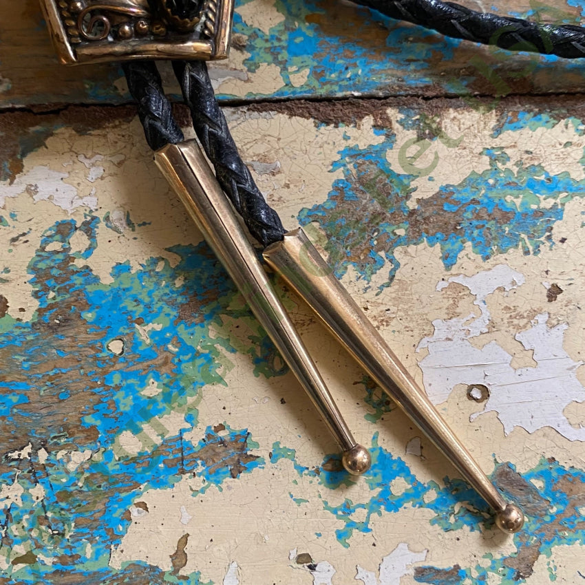 12K Gold Filled Sterling Silver Onyx Navajo Bolo Tie