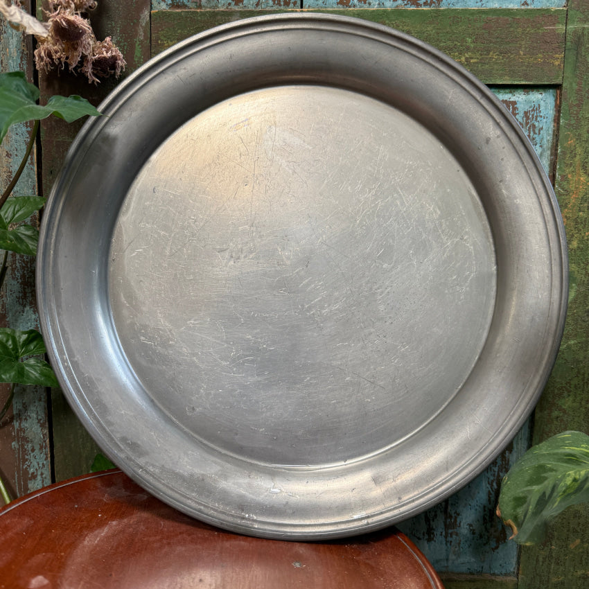 14’’ Pewter Charger Vintage Plate charger