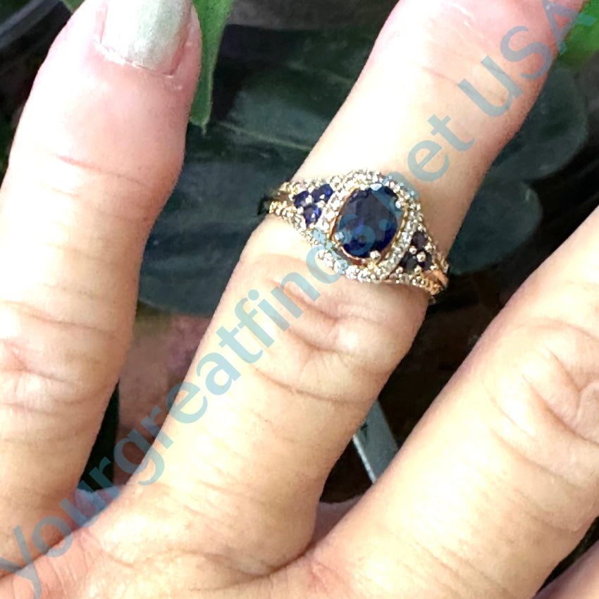 !4K Gold Plated 925 Sapphire & Diamond Ring Size 6.5 Ring