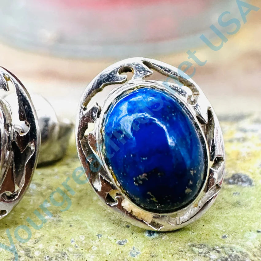 14K White Gold Lapis Lazuli Pierced Post Stud Earrings