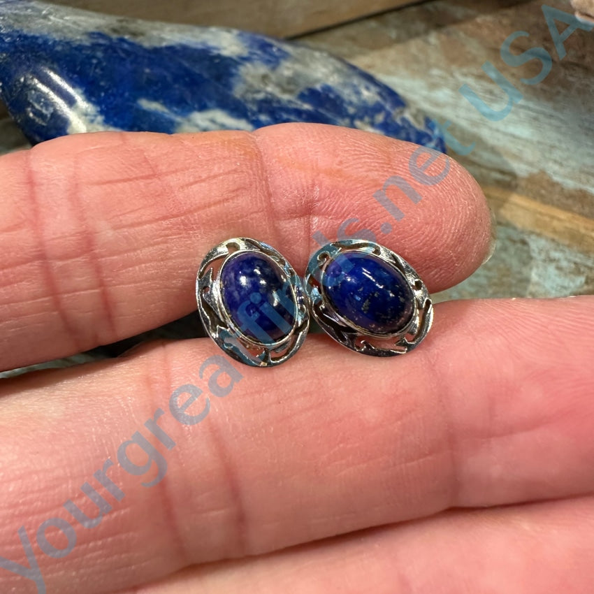 14K White Gold Lapis Lazuli Pierced Post Stud Earrings