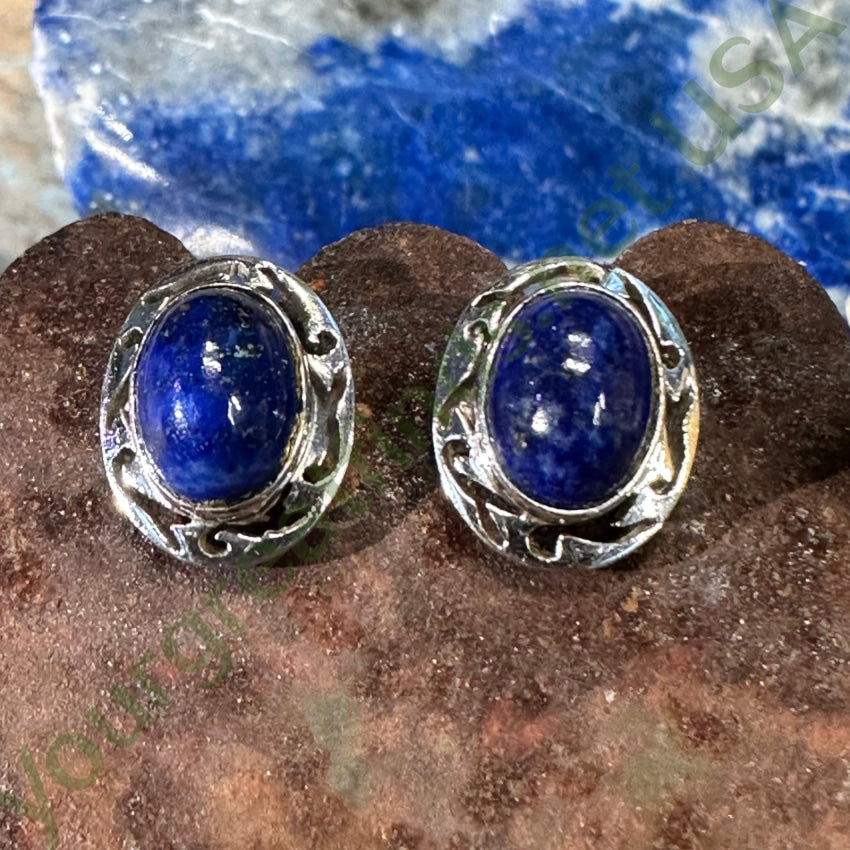 14K White Gold Lapis Lazuli Pierced Post Stud Earrings