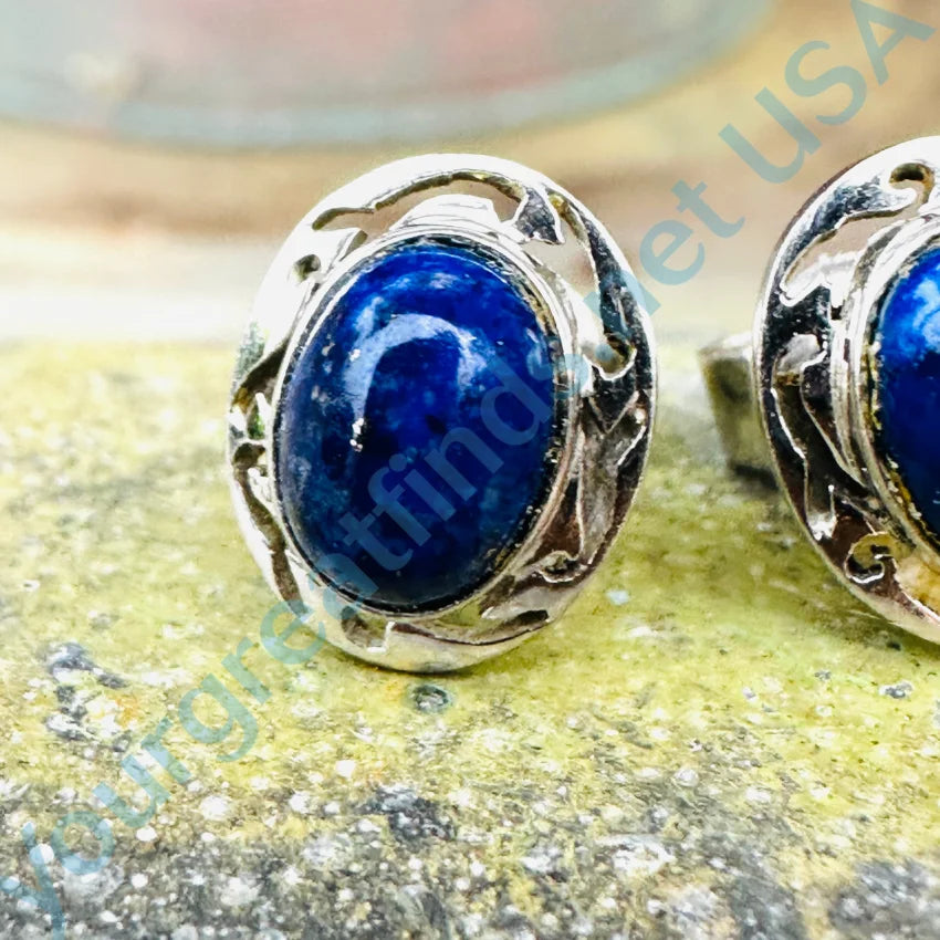 14K White Gold Lapis Lazuli Pierced Post Stud Earrings