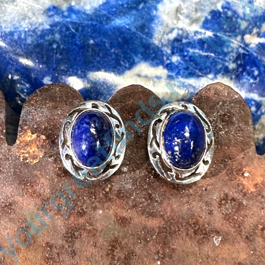 14K White Gold Lapis Lazuli Pierced Post Stud Earrings