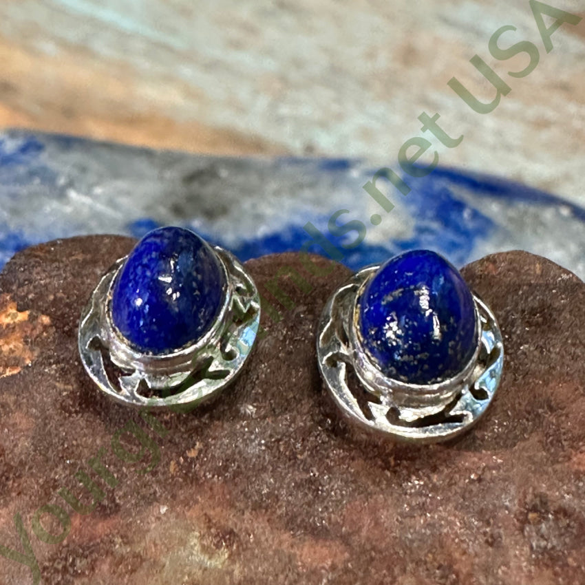 14K White Gold Lapis Lazuli Pierced Post Stud Earrings