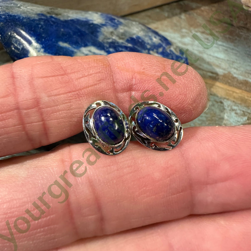 14K White Gold Lapis Lazuli Pierced Post Stud Earrings