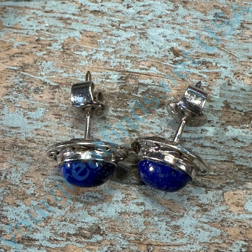 14K White Gold Lapis Lazuli Pierced Post Stud Earrings