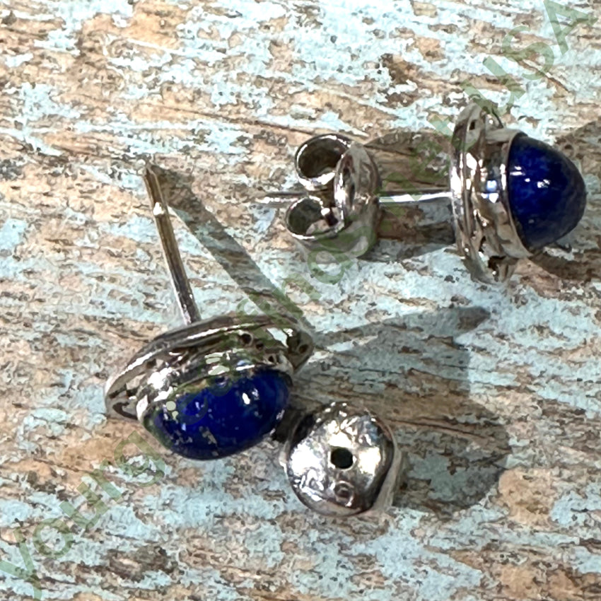 14K White Gold Lapis Lazuli Pierced Post Stud Earrings
