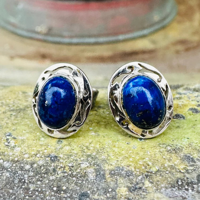 14K White Gold Lapis Lazuli Pierced Post Stud Earrings