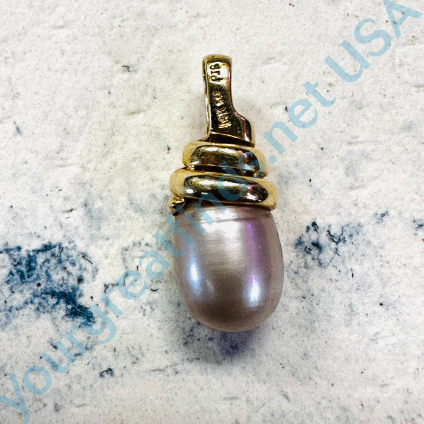 14K Yellow Gold Diamond And Champagne/Gray Freshwater Pearl Pendant Pendant