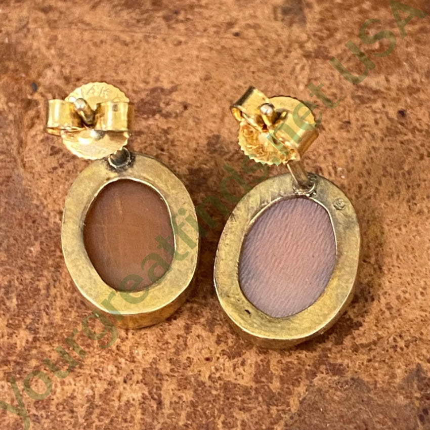 14K Yellow Gold Filled Cameo Pierced Post Earrings