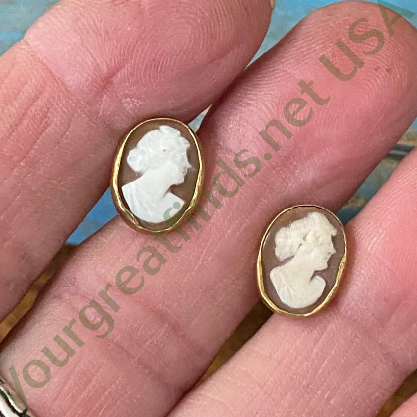 14K Yellow Gold Filled Cameo Pierced Post Earrings