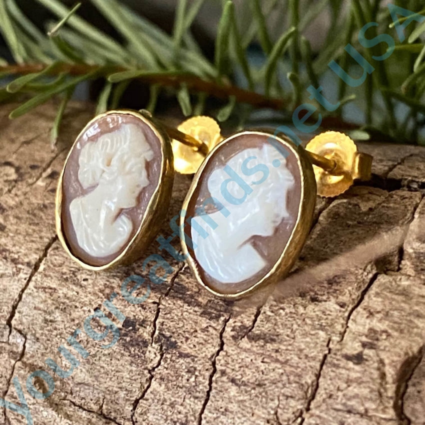 14K Yellow Gold Filled Cameo Pierced Post Earrings