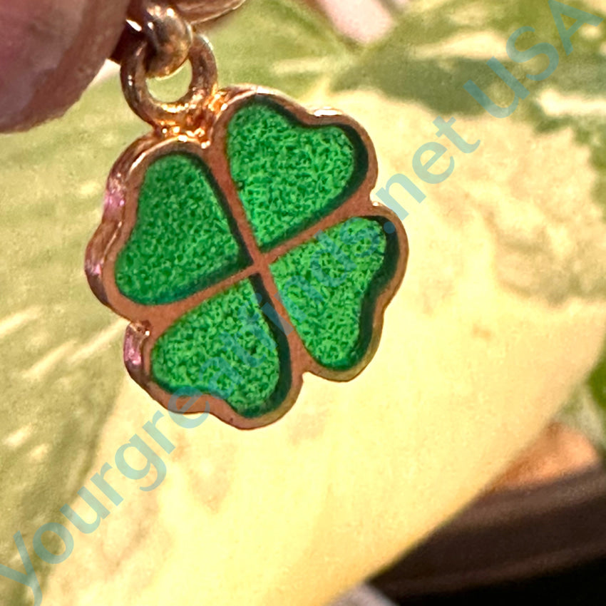 18K Yellow Gold Plique A Jour Four Leaf Clover Pendant