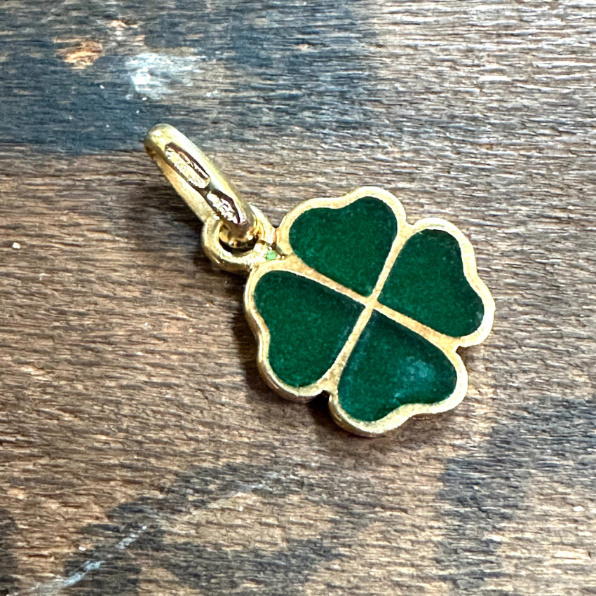 18K Yellow Gold Plique A Jour Four Leaf Clover Pendant