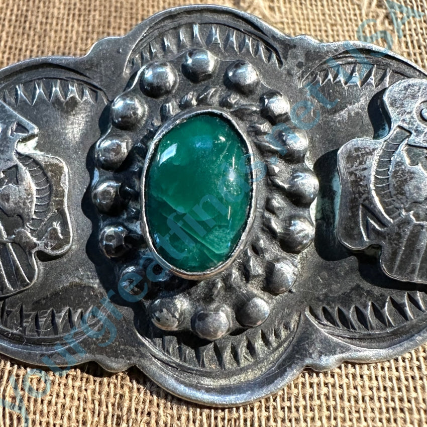 1920S Navajo Sterling Silver Turquoise Thunderbird Friendship Pin