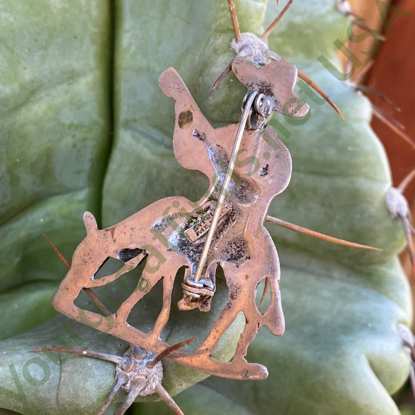 1920S Sterling Silver Mexico Tourist Pin Musician Burro Turquoise