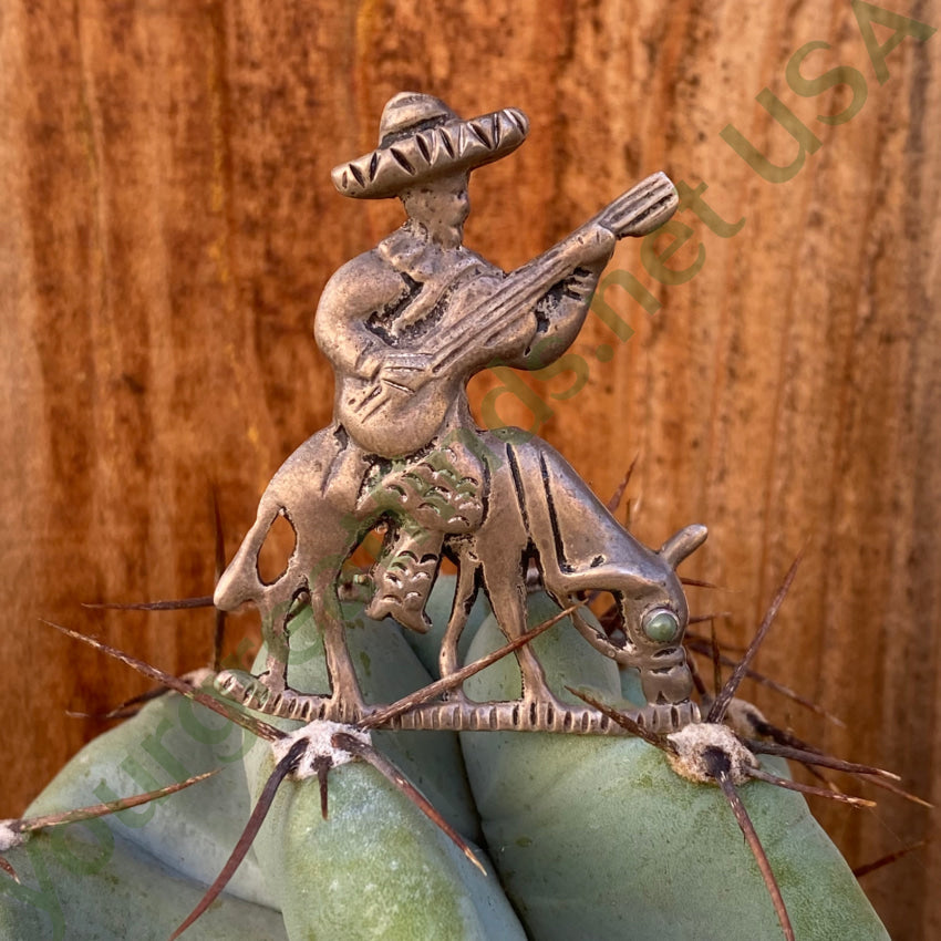 1920S Sterling Silver Mexico Tourist Pin Musician Burro Turquoise