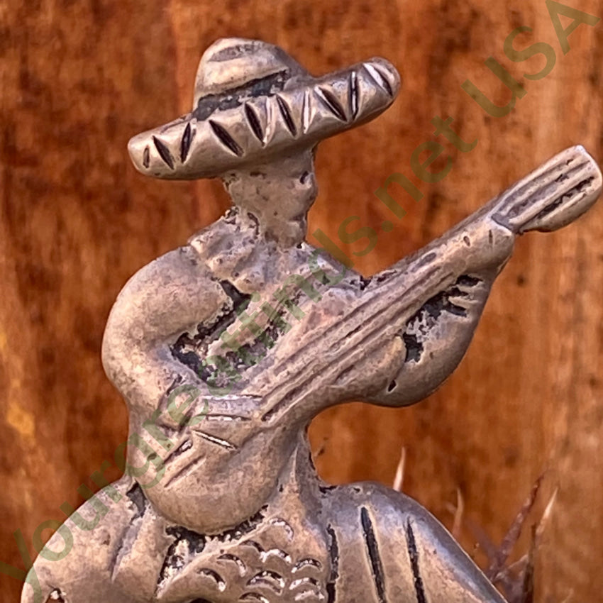 1920S Sterling Silver Mexico Tourist Pin Musician Burro Turquoise