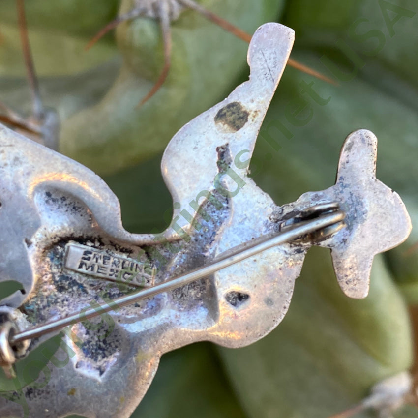 1920S Sterling Silver Mexico Tourist Pin Musician Burro Turquoise