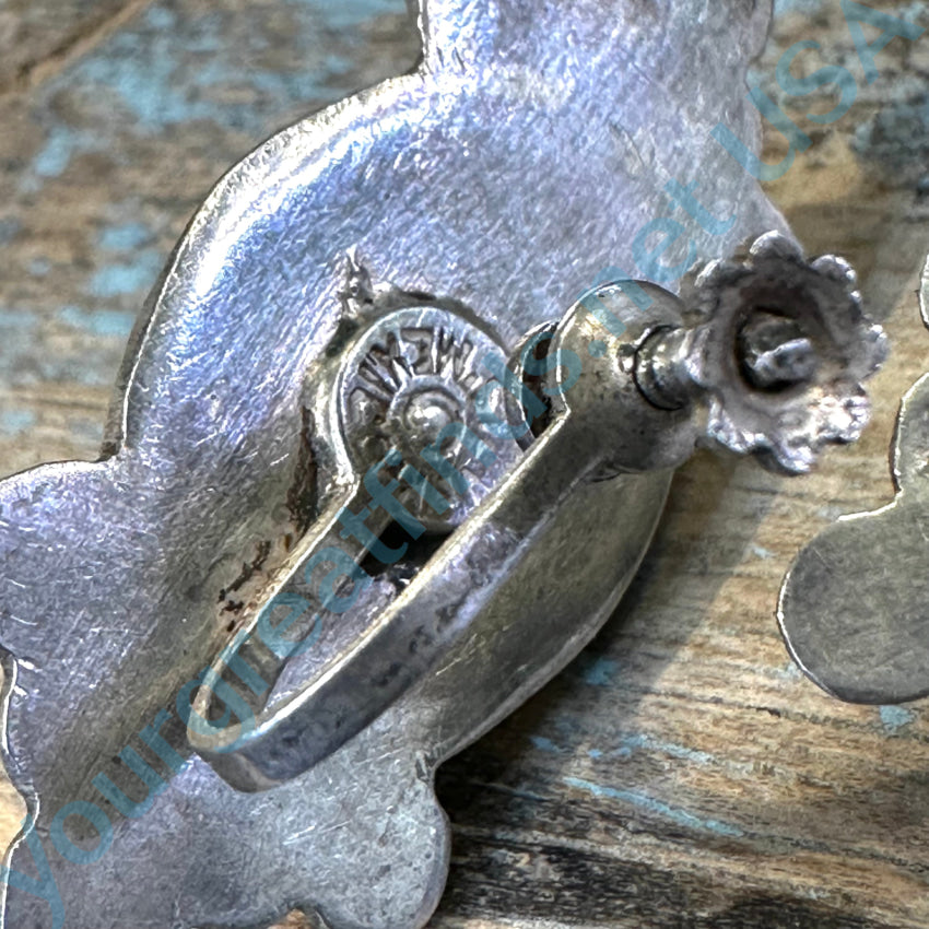 1930 Mexican Sterling Silver Oval Orb Screw Back Earrings