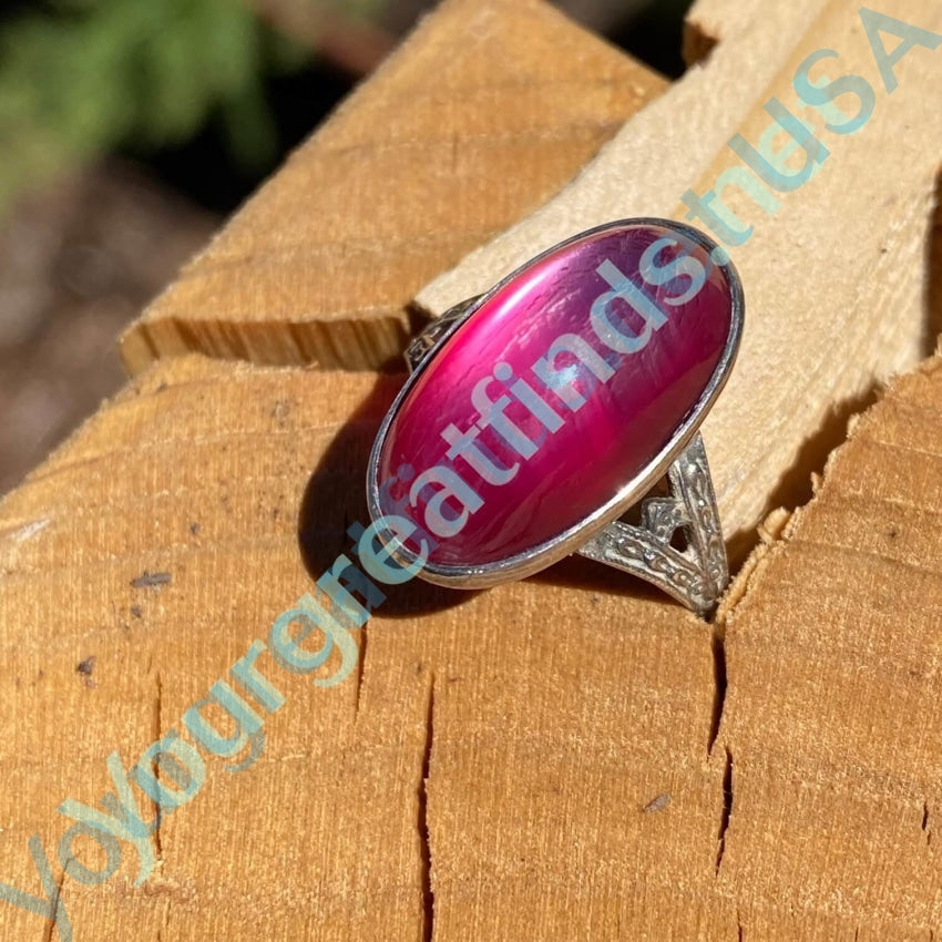 1940s Sterling Silver Pink Art Glass Ring Uncas Size 5.5 Yourgreatfinds