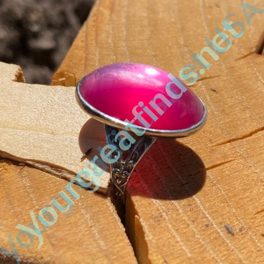 1940s Sterling Silver Pink Art Glass Ring Uncas Size 5.5 Yourgreatfinds