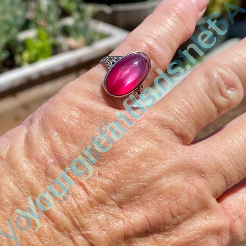 1940s Sterling Silver Pink Art Glass Ring Uncas Size 5.5 Yourgreatfinds