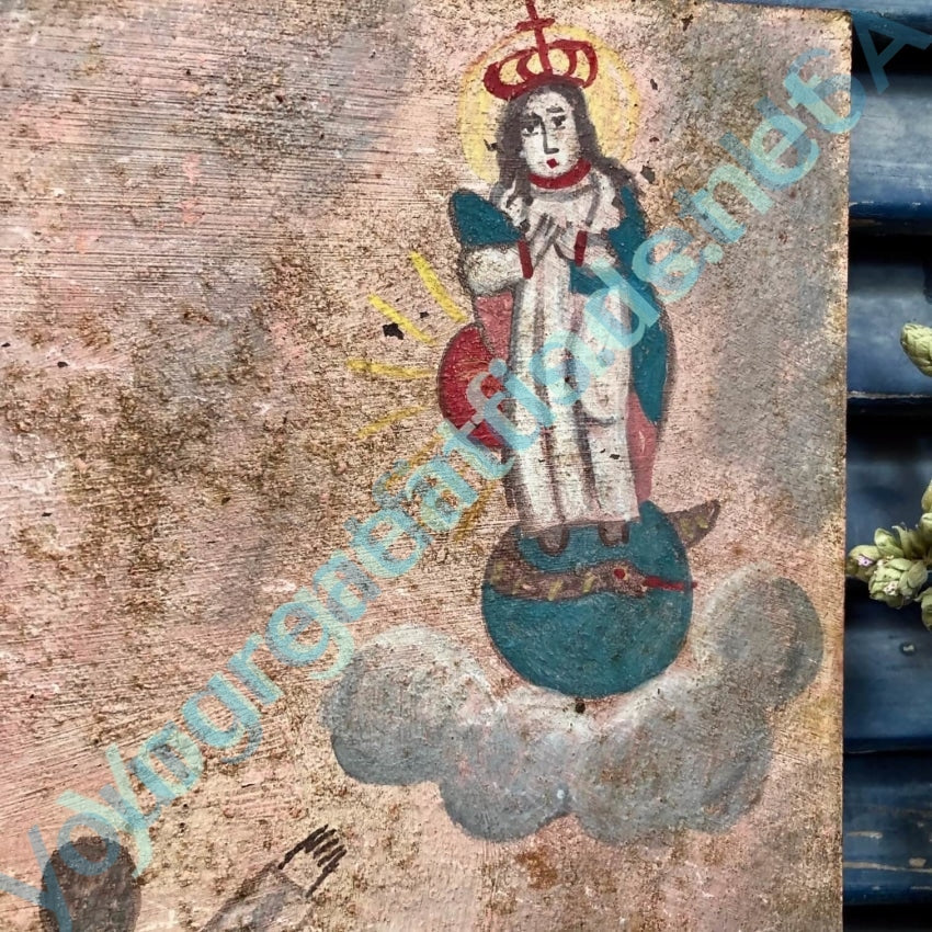 1941 Mexican Devotional  Ex Voto Hand Painted Tin Yourgreatfinds
