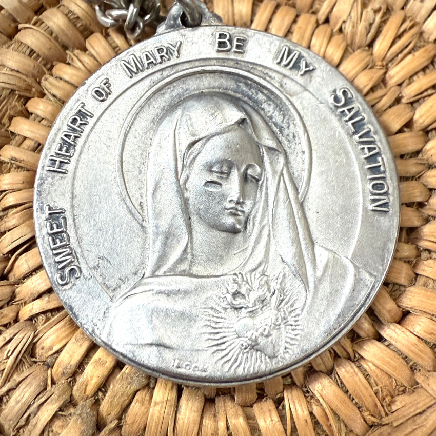 1950s Sterling Silver Sweet Heart of Mary Necklace necklace