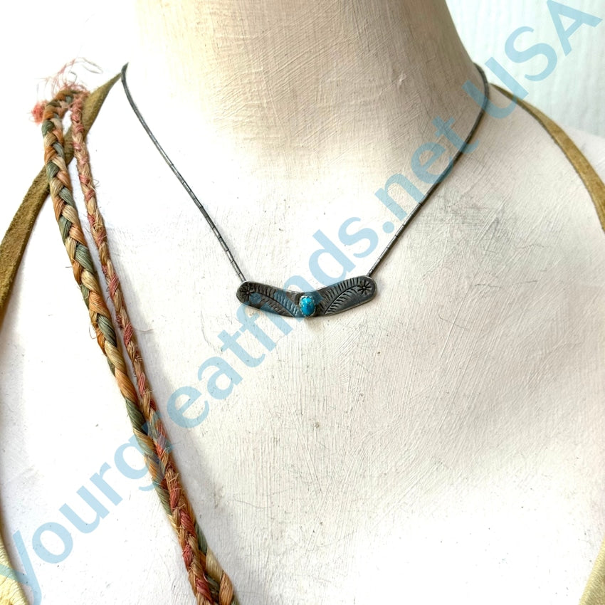 1970 Navajo Sterling Silver Turquoise Stamped Necklace
