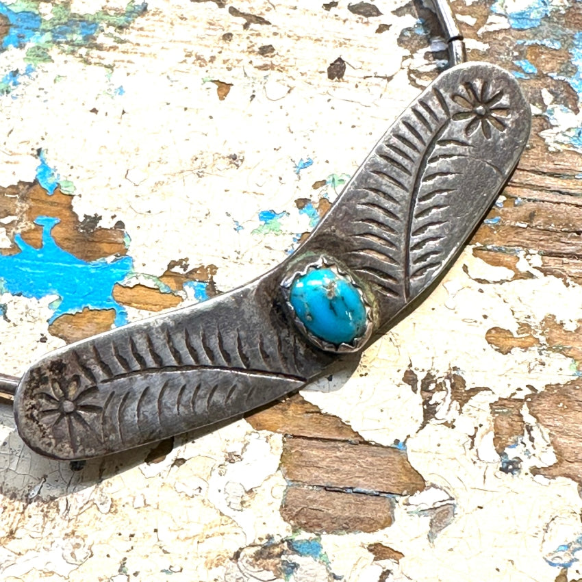 1970 Navajo Sterling Silver Turquoise Stamped Necklace