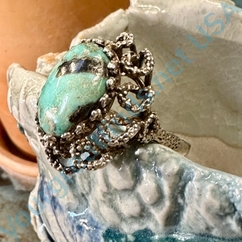 1970S Brutalist Sterling Silver Ring Turquoise Size 6.5