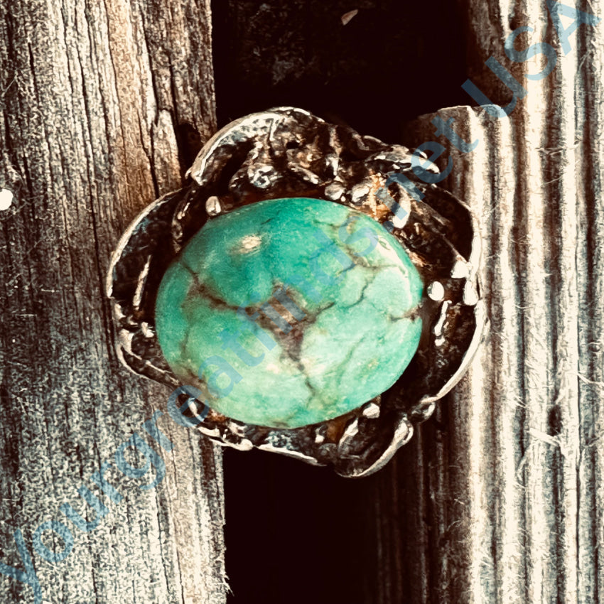 1970S Lost Wax Cast Sterling Silver Turquoise Ring Size 7
