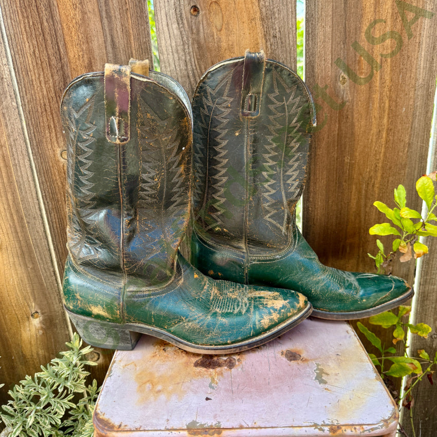 1970s Men’s Laredo Boots Black & Hunter Green 11 western boots