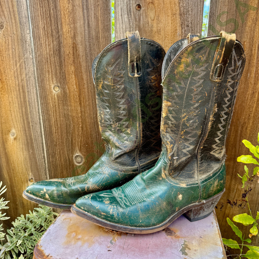 1970s Men’s Laredo Boots Black & Hunter Green 11 western boots
