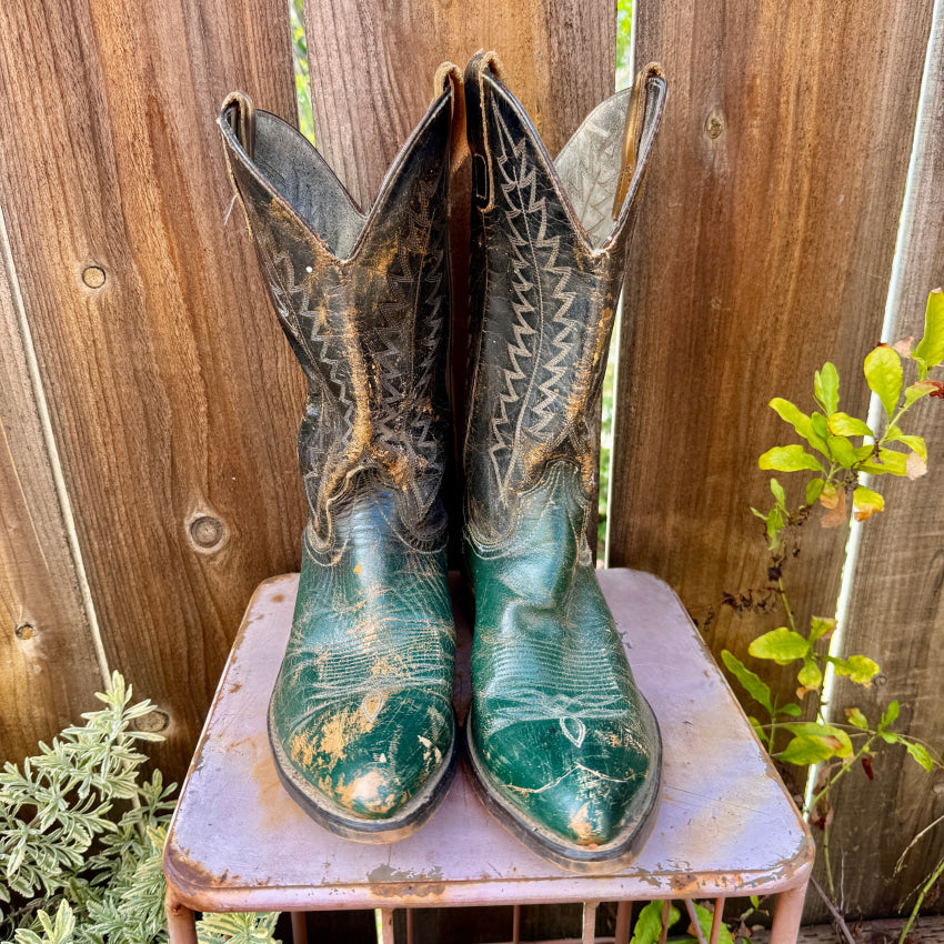 1970s Men’s Laredo Boots Black & Hunter Green 11 western boots