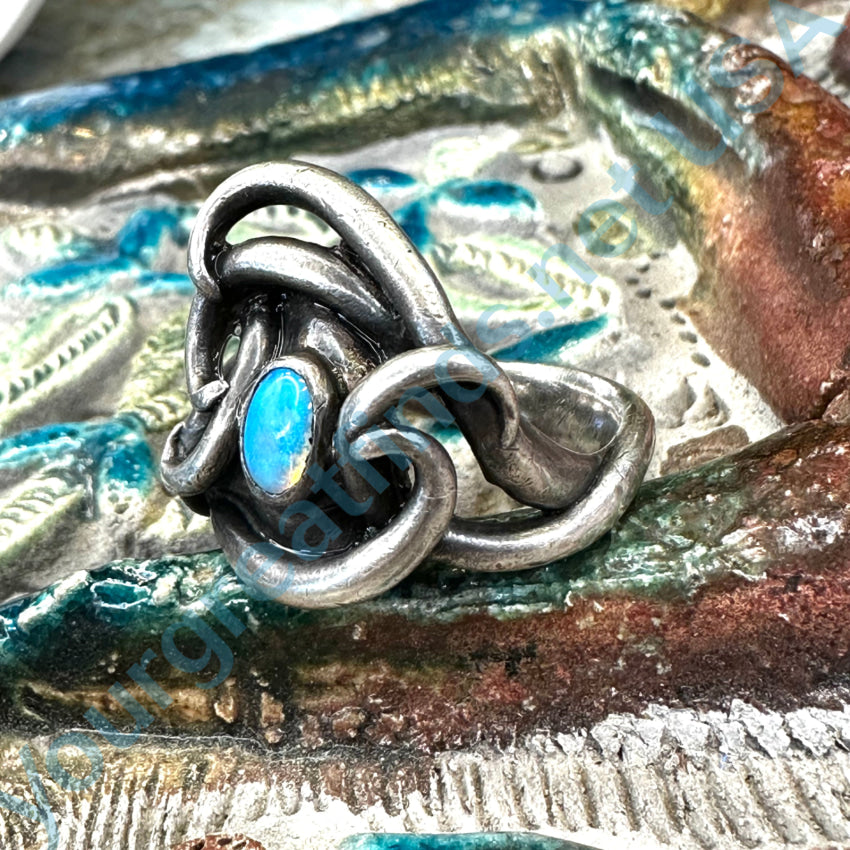 1970S Sterling Silver & Turquoise Free Form Ring Size 8