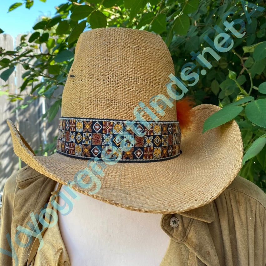 1970s Stetson Tall Crown Straw Western Summer Hat 7 3/8 Yourgreatfinds