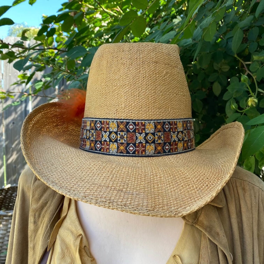 1970s Stetson Tall Crown Straw Western Summer Hat 7 3/8 Yourgreatfinds