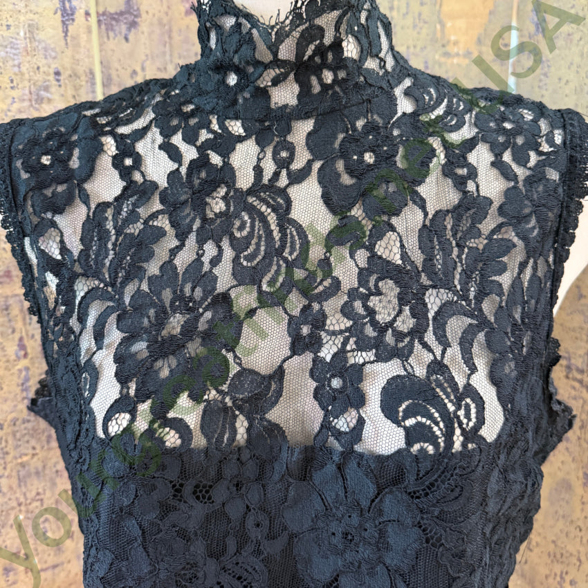 1985 Jessica McClintock Sleeveless Black Lace Blouse S lace top