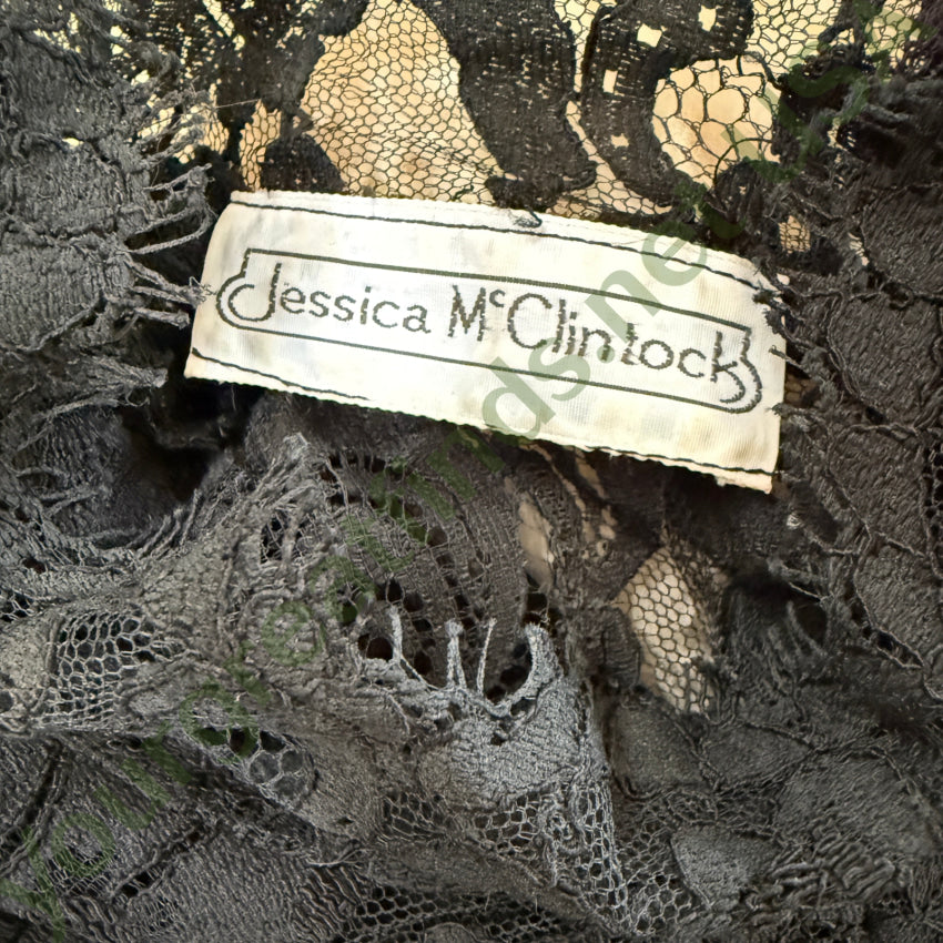 1985 Jessica McClintock Sleeveless Black Lace Blouse S lace top